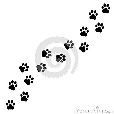 Black footprints of dogs. Paw print, animal tracks - vector Vector Illustration